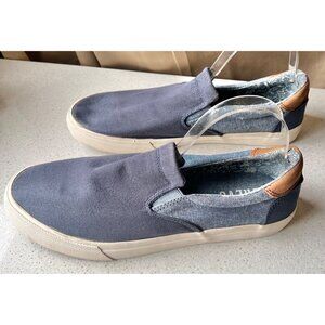 Crevo Mens Baldwin Slip On Sneakers Size 10.5 Denim Blue & Tan Canvas Shoes